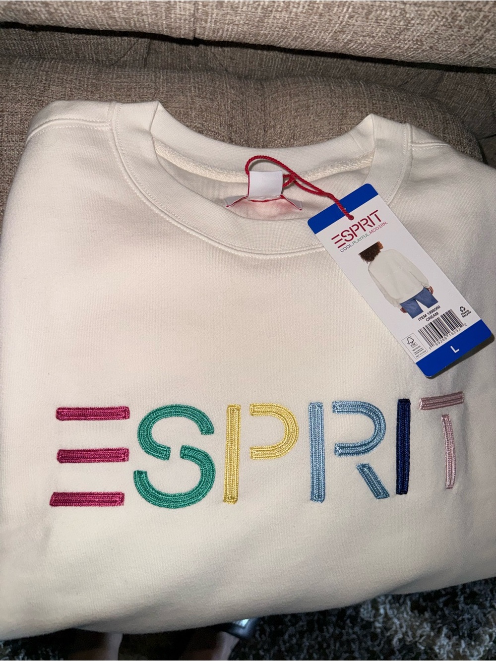 Esprit Cream Crewneck Sweatshirt with Multicolor Logo - Picture 4 of 5
